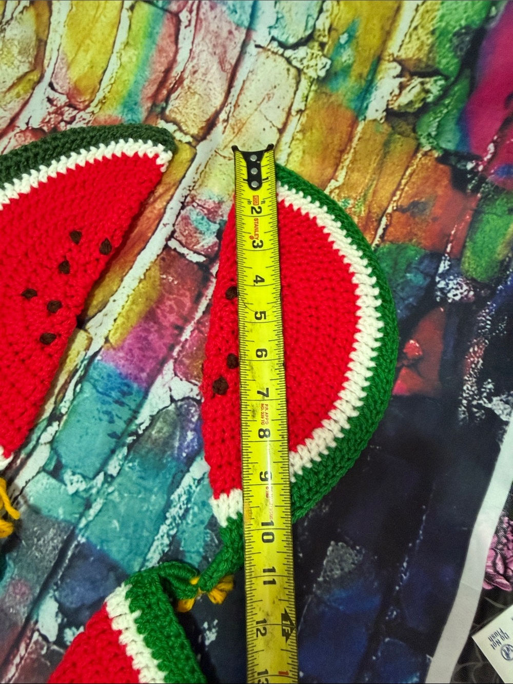 Handmade Crochet Watermelon pot holder or wall art- Red & Green - Picture 4 of 5